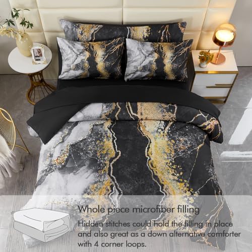 PERFEMET 6pcs Full Bed Comforter Set with Marble Print Design