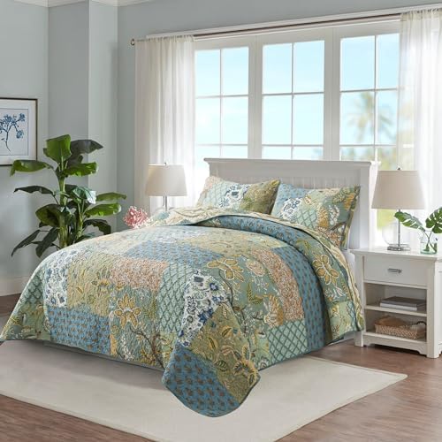 NEWLAKE King Size Quilt Set - 100 Cotton Patchwork Reversible Bedspread