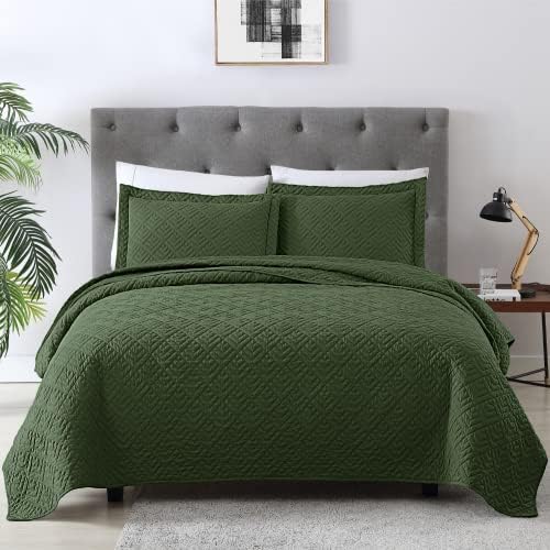 EXQ Home King Size Quilt Set Olive Green 3 Piece