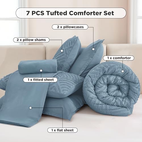 Andency King Size Comforter Set 7 Pieces Grayish Blue 1