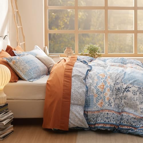 Bedsure Queen Duvet Cover Set - 100 Cotton Reversible Floral with Zipper Closure