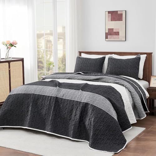 Andency Queen Quilt Set Black and White Striped
