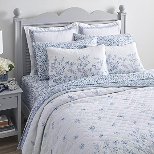 Laura Ashley Queen Quilt Set with Flora Blue Design