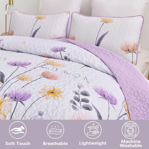 Dinjoy Floral Queen Quilt Set 3 Pieces