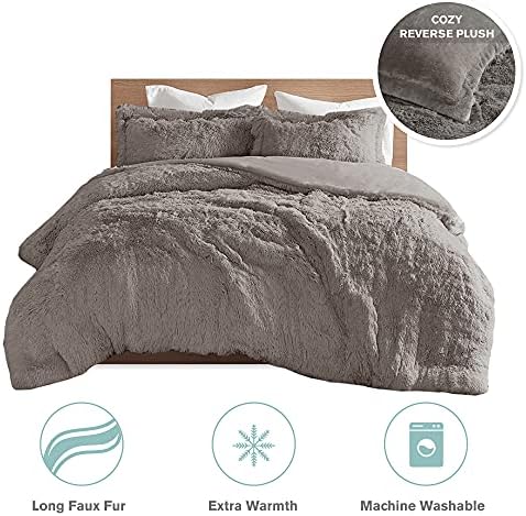 Intelligent Design Shaggy Duvet Cover Set Grey 3 Piece