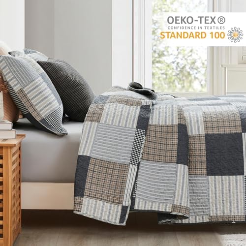 Finlonte Quilt Set Queen Size - 100 Cotton Plaid Bedspread