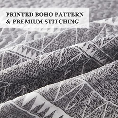 Andency Grey Boho Quilt Set 3Pcs Queen Size