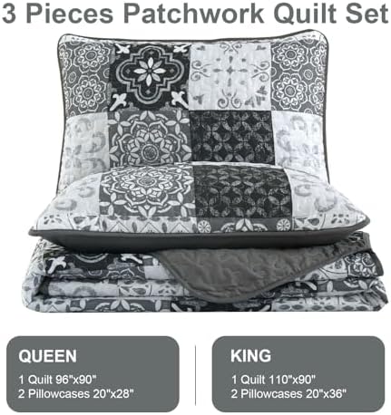 Dobuyly Grey Black Patchwork Quilt Set Queen Size