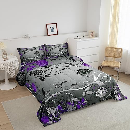 Feelyou Grey Black Purple Comforter Set for Kids