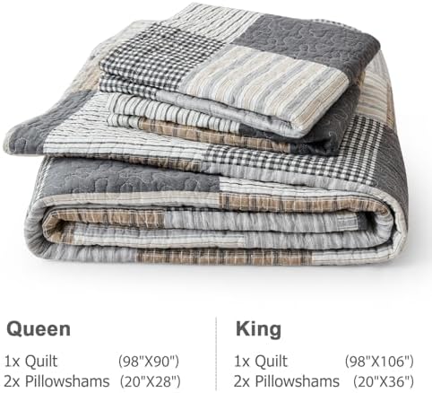 Finlonte Quilt Set Queen Size - 100 Cotton Plaid Bedspread