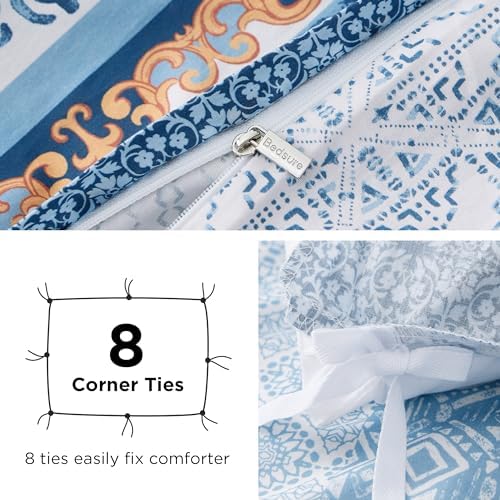 Bedsure Queen Duvet Cover Set - 100 Cotton Reversible Floral with Zipper Closure