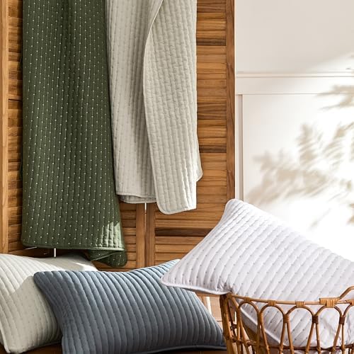 WDCOZY Olive Green Cross Stitch Queen Quilt Set 1