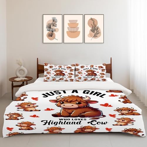 UIAMT Cute Highland Cow Duvet Cover Set