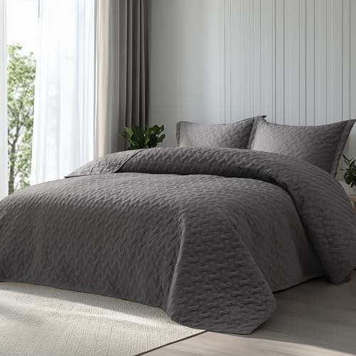 Bedsure King Size Bedspread - Grey Basket Weave Pattern Soft and Lightweight