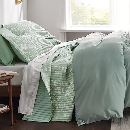 Bedsure Twin Quilt Set - Floral Microfiber Coverlet with Pillow Sham