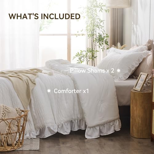 JOLLYVOGUE Queen Comforter Set 3 Pieces Seersucker