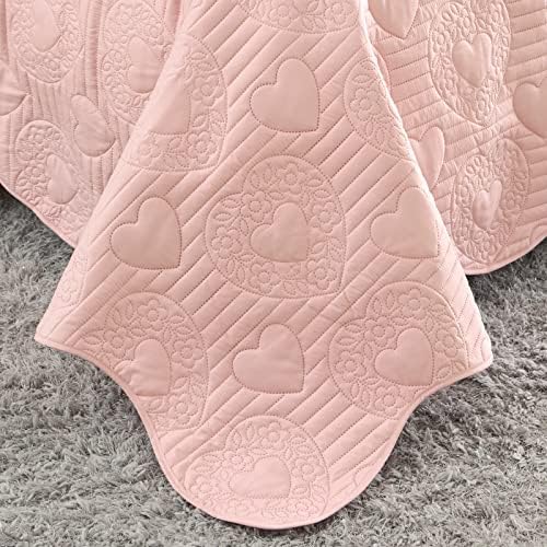Auemtyn Light Pink Heart Pattern Quilt Set 2 Pieces 1