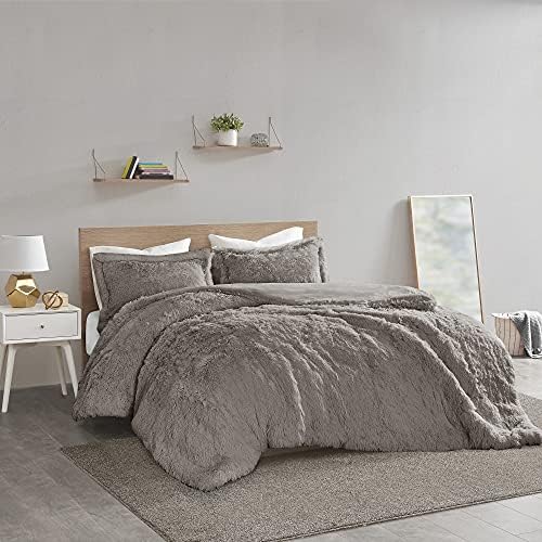 Intelligent Design Shaggy Duvet Cover Set Grey 3 Piece