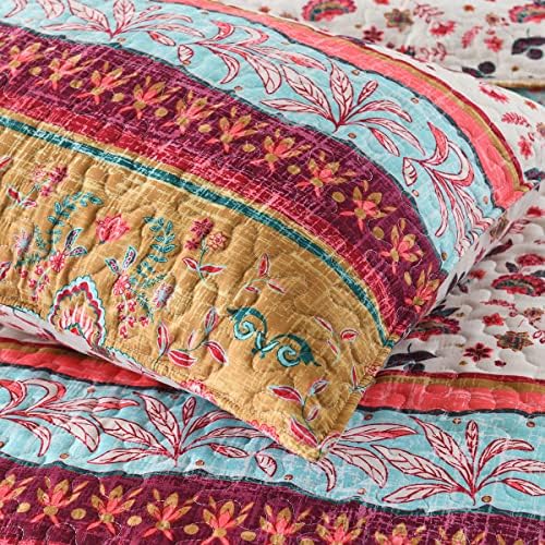 Boho Style Reversible King Quilt Set with 2 Pillow Shams