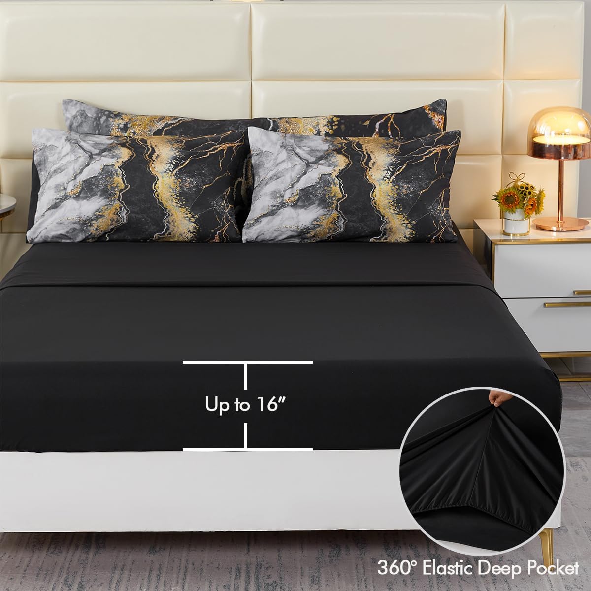 PERFEMET 6pcs Full Bed Comforter Set with Marble Print Design