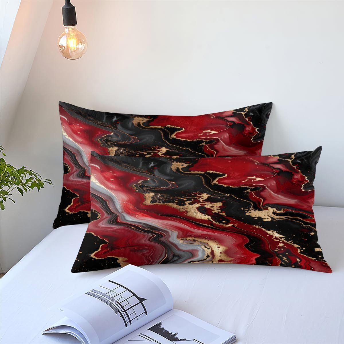 Red Black Marble Comforter Set King Size