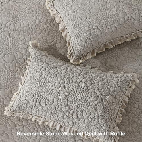 HORIMOTE HOME Beige Ruffled Quilt Set King Size 3 Pieces