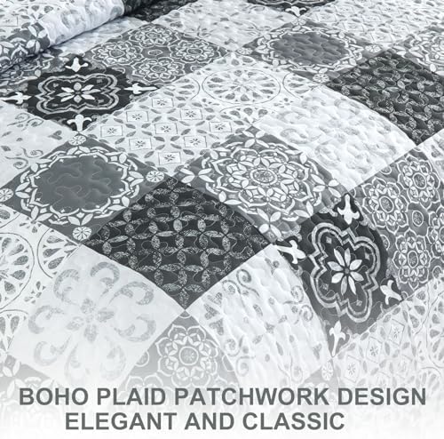 Dobuyly Grey Black Patchwork Quilt Set Queen Size