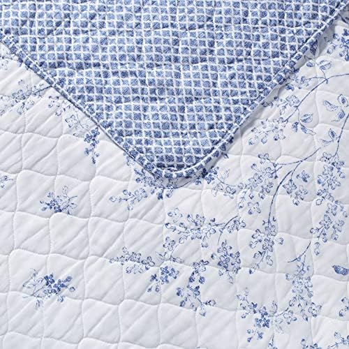 Laura Ashley Queen Quilt Set with Flora Blue Design