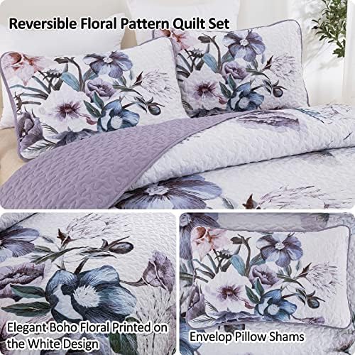 Drucon Purple Floral Quilt Set Queen 3 Pieces