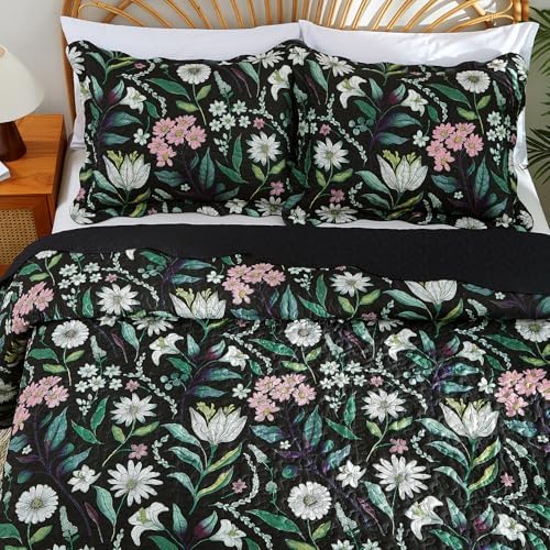 EVENHUG Floral Quilt Set Queen Size 3 Piece