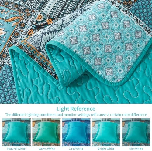 VAPUTAR Queen Size Quilt Bedding Set - 3 Piece Teal Green Chic
