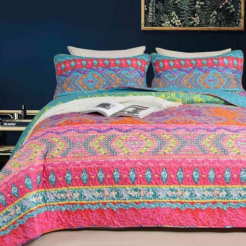 Nanko Quilt Set Queen Full 3 Pcs Boho Striped Bedding 1