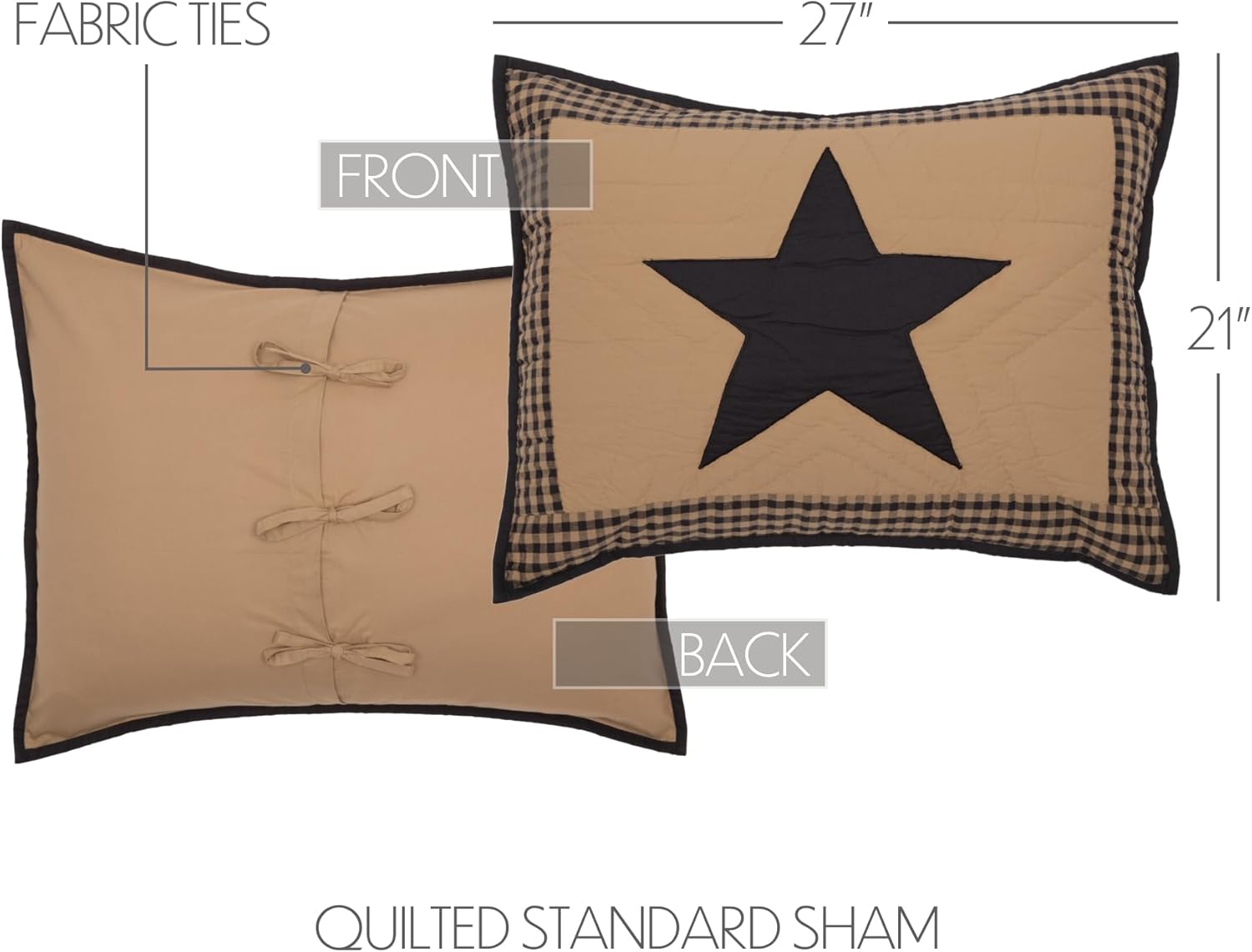VHC Brands Black Check Star Queen Quilt Set