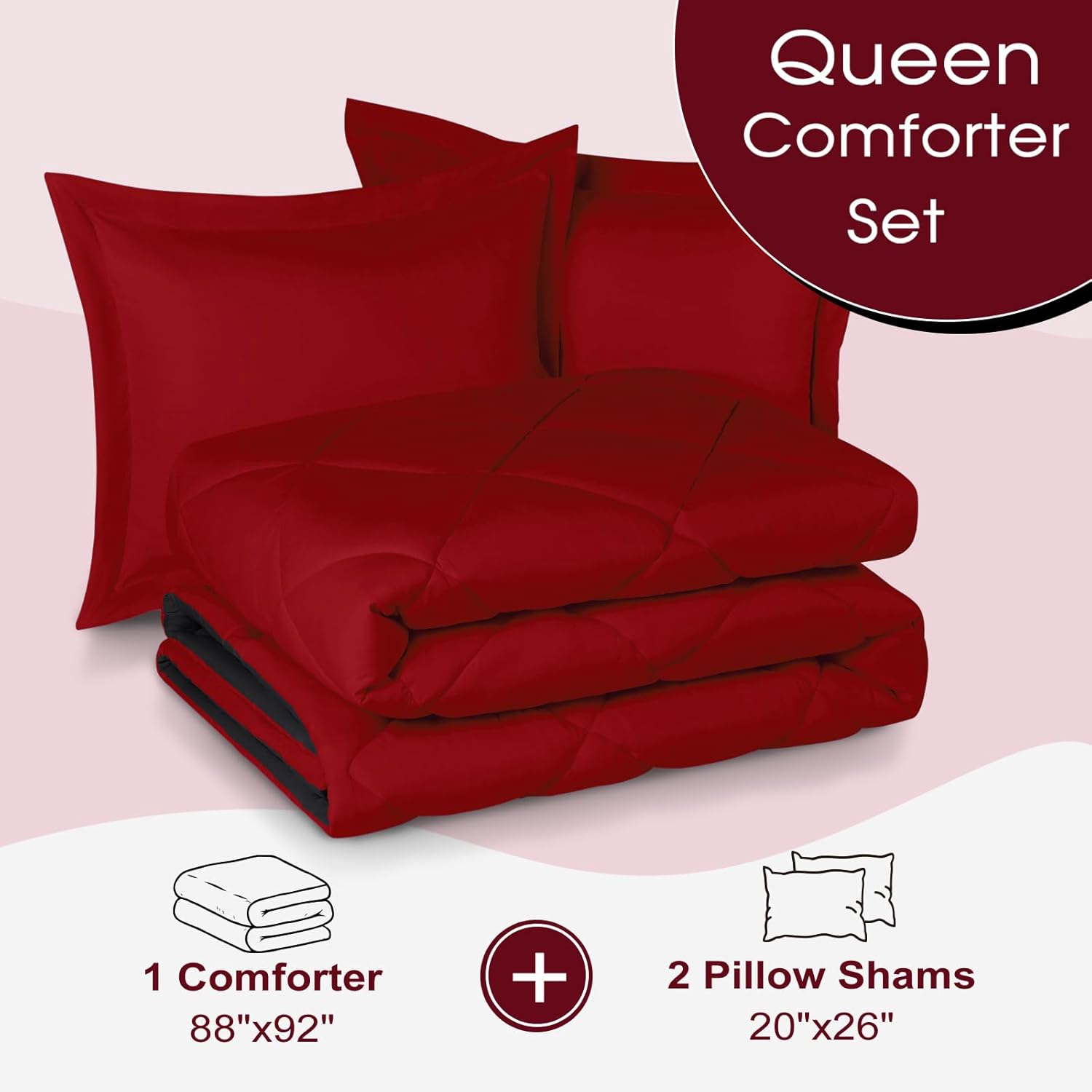 Basic Beyond Queen Comforter Set Red and Black Reversible