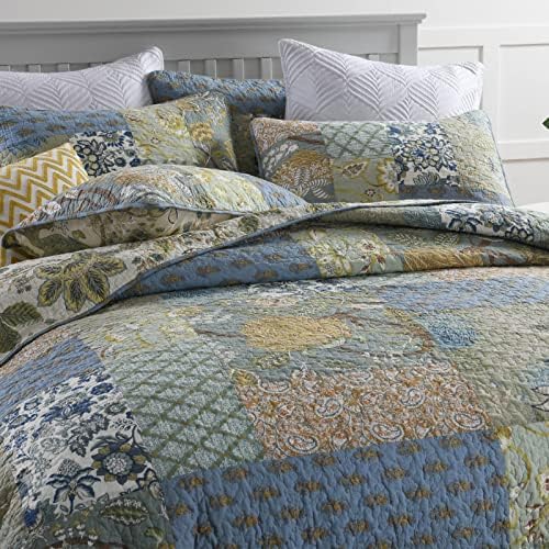Yvooxny California King Quilt Set - Bohemian Patchwork Floral Reversible