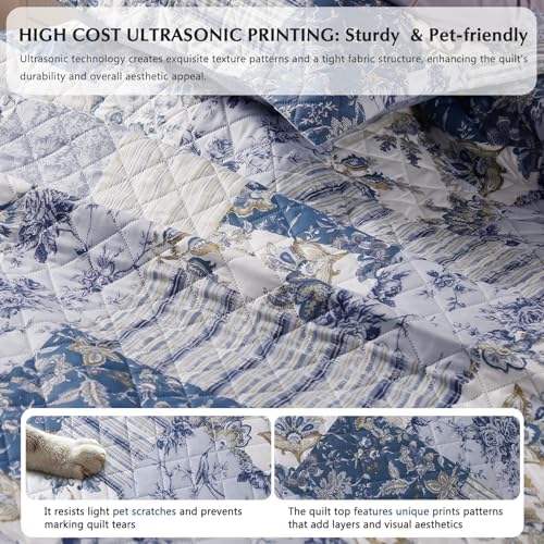 GOONE Blue Floral Quilt Set Queen