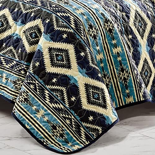 ESCA 3-Piece Black Bedspread Set King Size Navajo Quilt