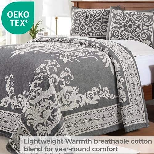 Superior Cotton Blend Bedspread Set Twin Charcoal