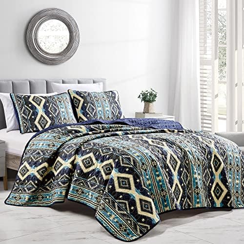 ESCA 3-Piece Black Bedspread Set King Size Navajo Quilt