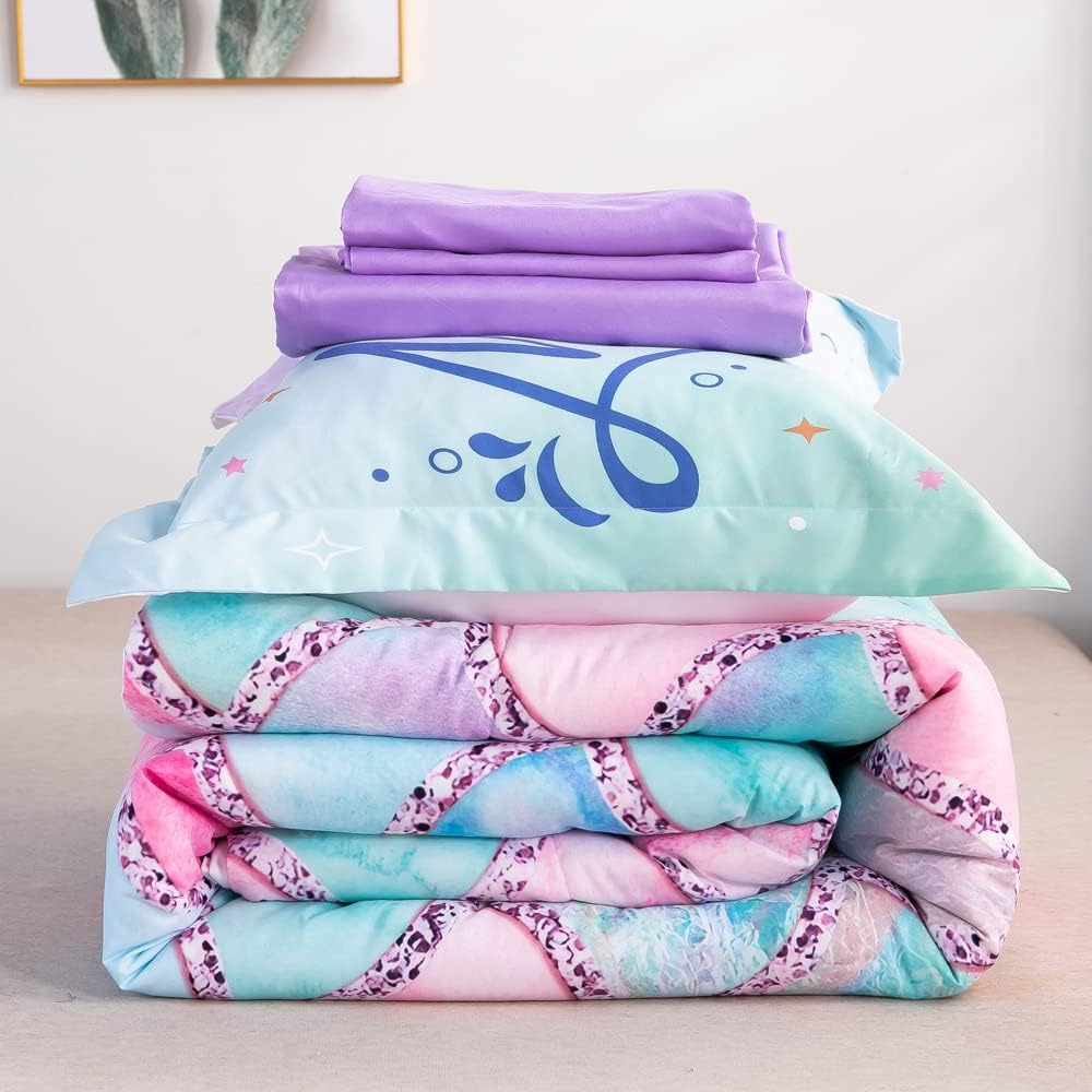 Wajade Kid Mermaid Scale Comforter Set 7-Piece Rainbow 3D