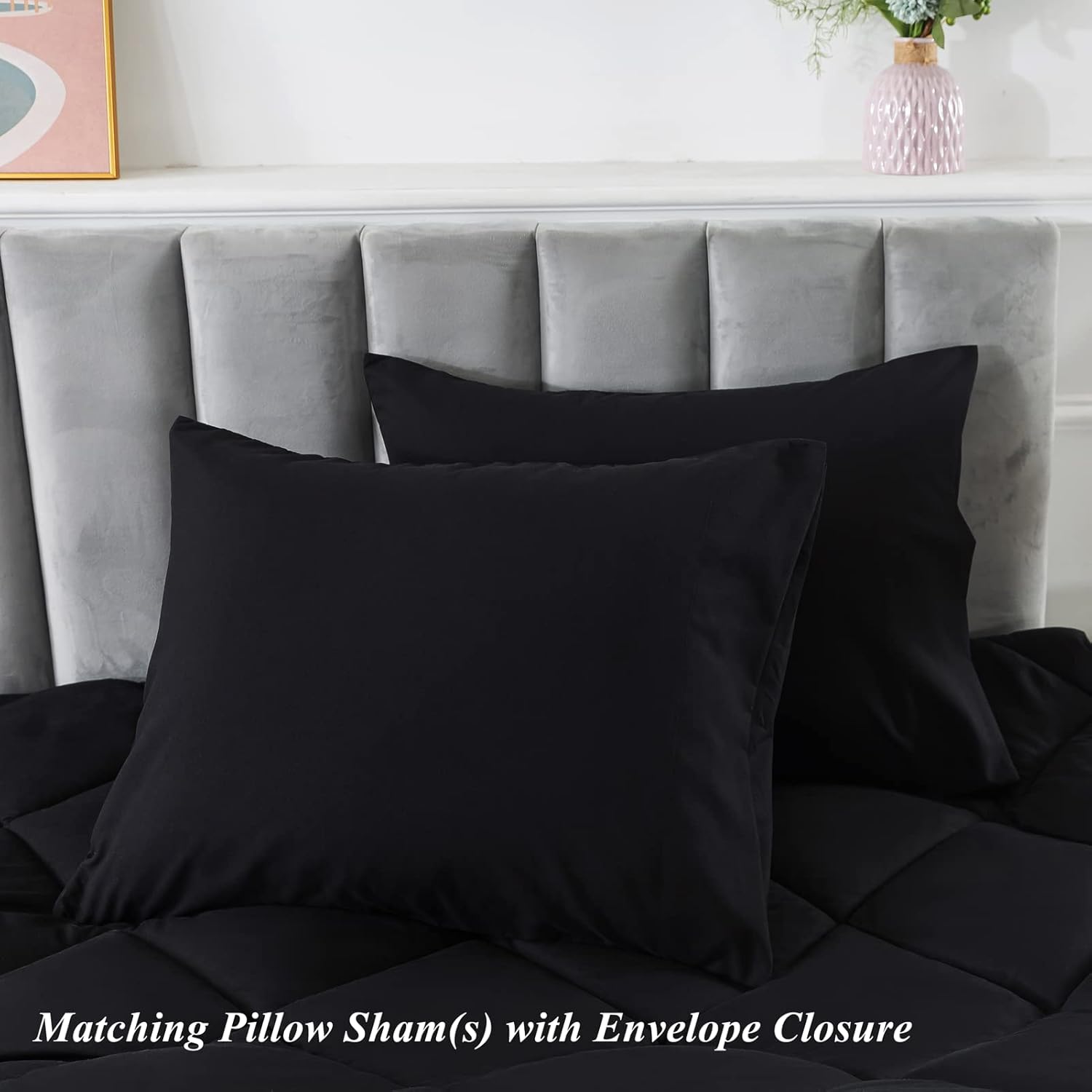 ELNIDO QUEEN Black Queen Comforter Set 3 Pieces