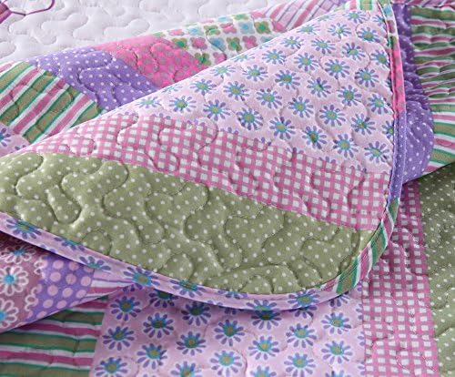 MarCielo 2 Piece Kids Quilt Set Throw Blanket Purple Floral Striped