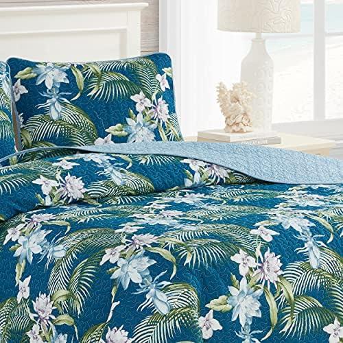 Tommy Bahama King Quilt Set Southern Breeze Dark Blue