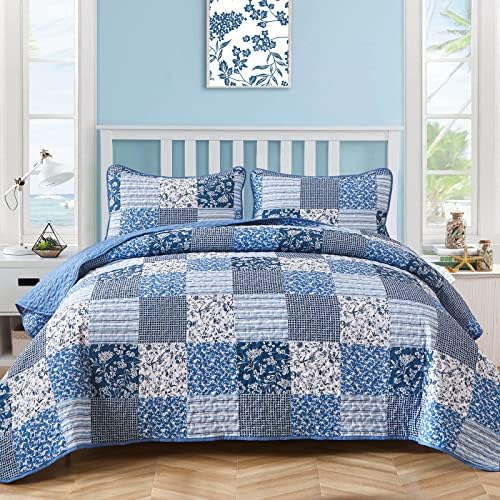 Mybedsoul Blue Boho Quilt Set King 3 Piece