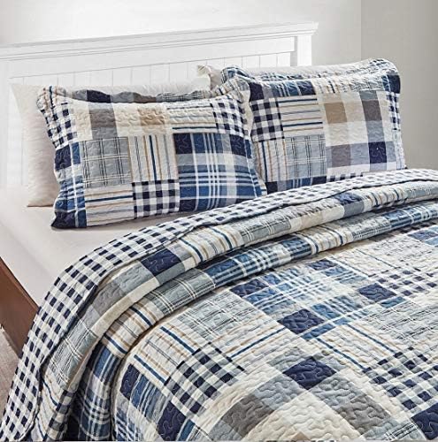 Brilliant Sunshine Plaid Striped Quilt Set - Blue