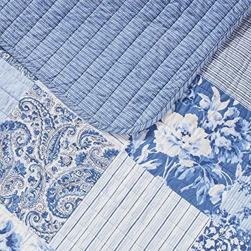Laura Ashley Twin Quilt Set - Paisley Printed Patchwork Blue