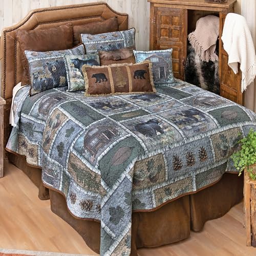 Black Forest Dcor Bear Cabin Quilt Bed Set - Queen