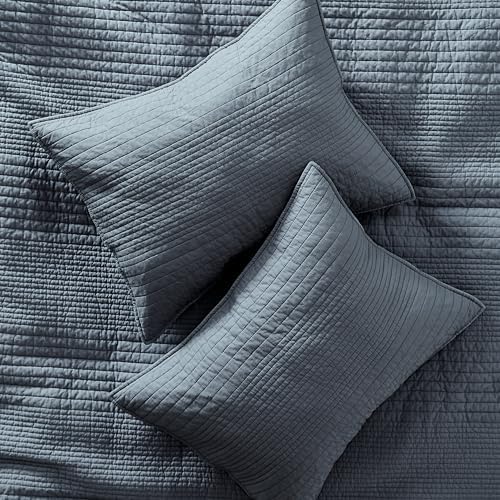 Palassio Striped Blue Grey Cotton Quilt Set King Size 2 Shams