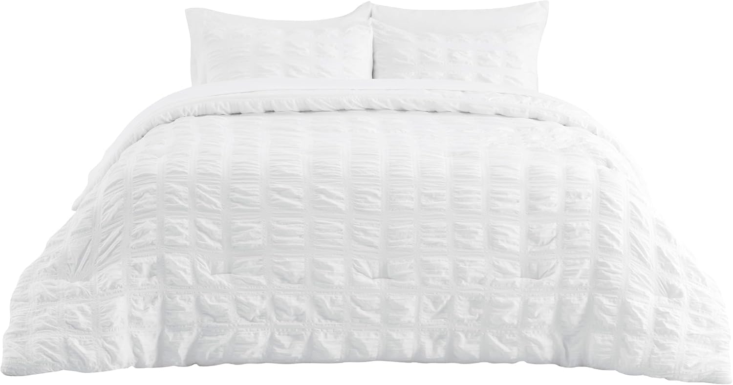 Bedsure Full Bed In A Bag - 7 Piece Plaid Seersucker Set