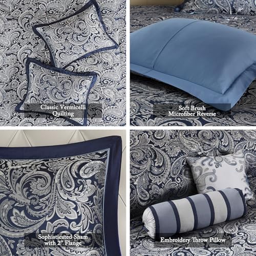 Madison Park Aubrey Reversible Quilted Bedspread Set Queen Navy 5 Piece